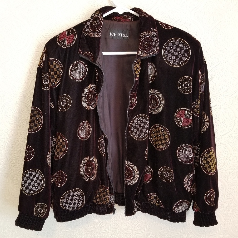 Vintage 80s Ice Nine Womens Velvet Bomber Jacket